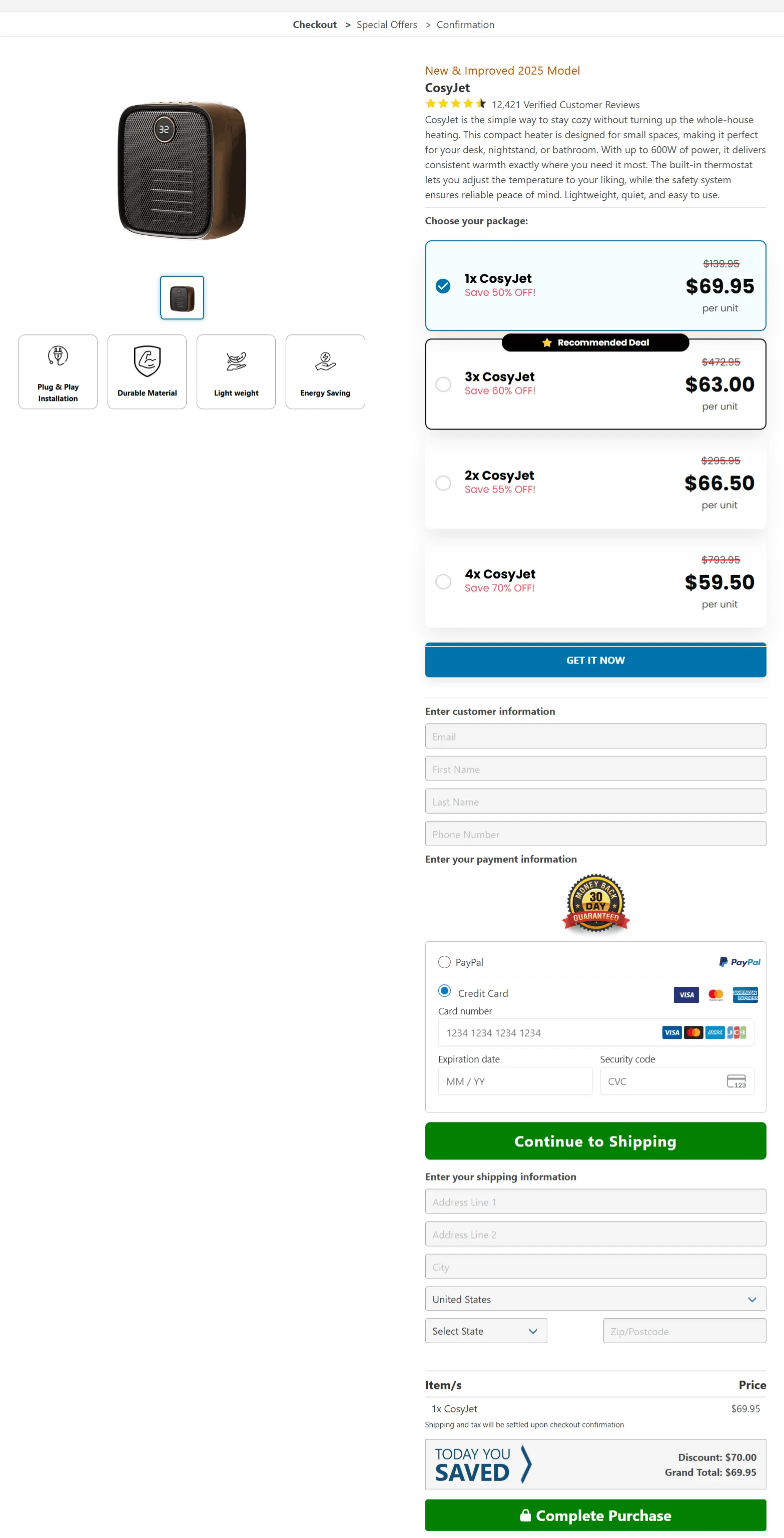 CosyJet secure checkout page